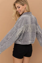 Load image into Gallery viewer, Blue B 17550J - Washed Corduroy Oversized Rhinestone Fringe Jacket in Grey
