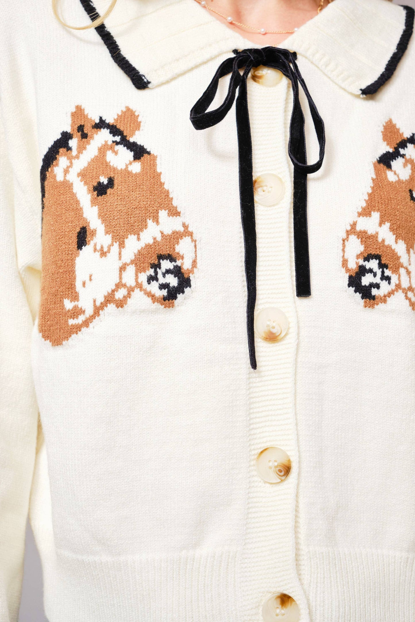 52104W - Horse Face Bow Tie Knit Cardigan