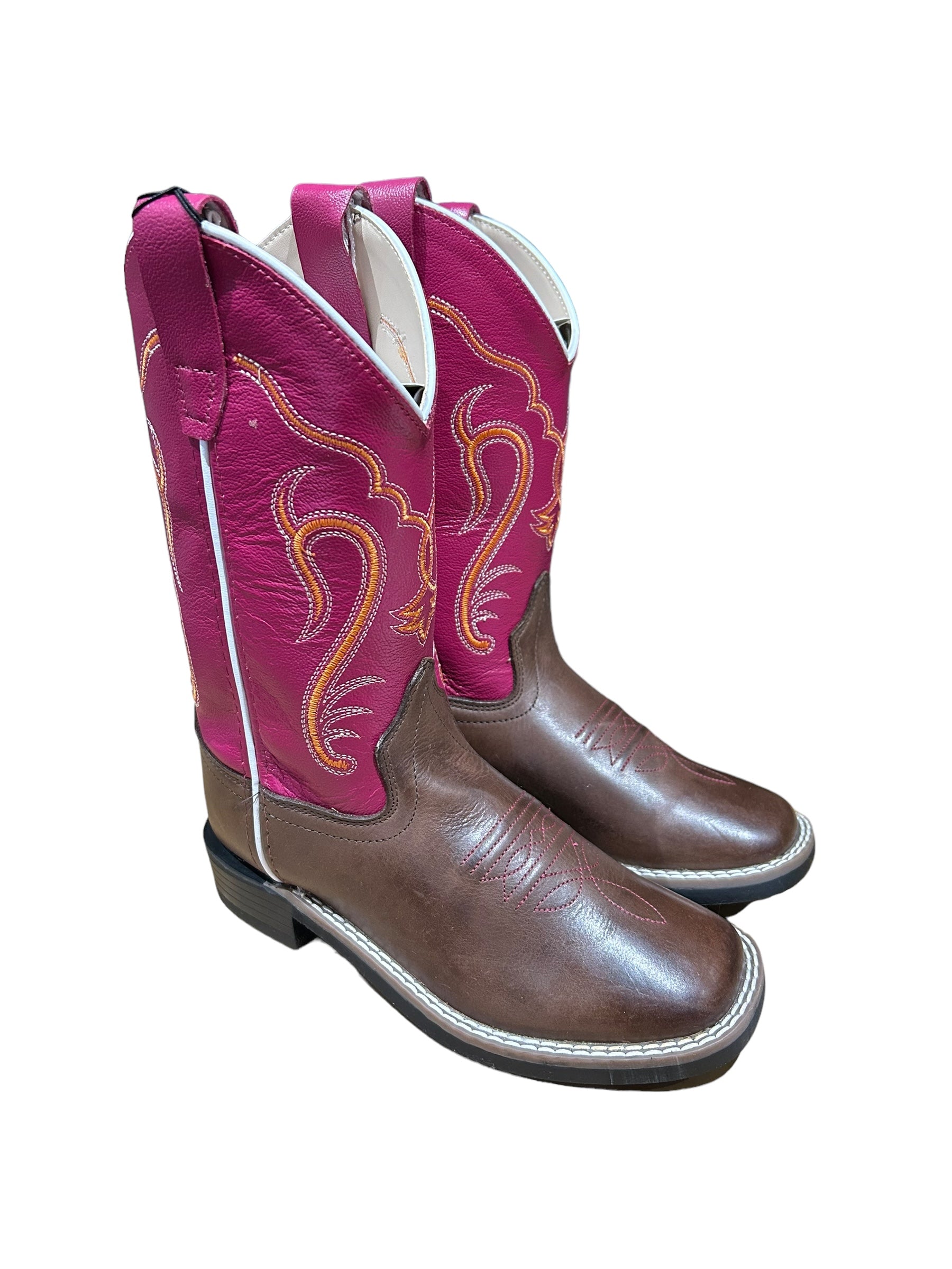 Jama Old West Children s Youth Roper Boots Brown Pink BSC1851