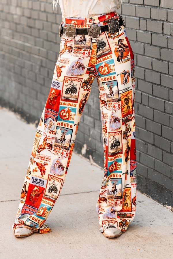 Lucky & Blessed Kickin Rodeo Collage Printed Pants PA255-COLL