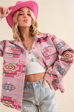 Load image into Gallery viewer, Blue B 33017J - Aztec Chest Pocket Front Loose Shirt Jacket in Pink
