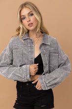 Load image into Gallery viewer, Blue B 17550J - Washed Corduroy Oversized Rhinestone Fringe Jacket in Grey
