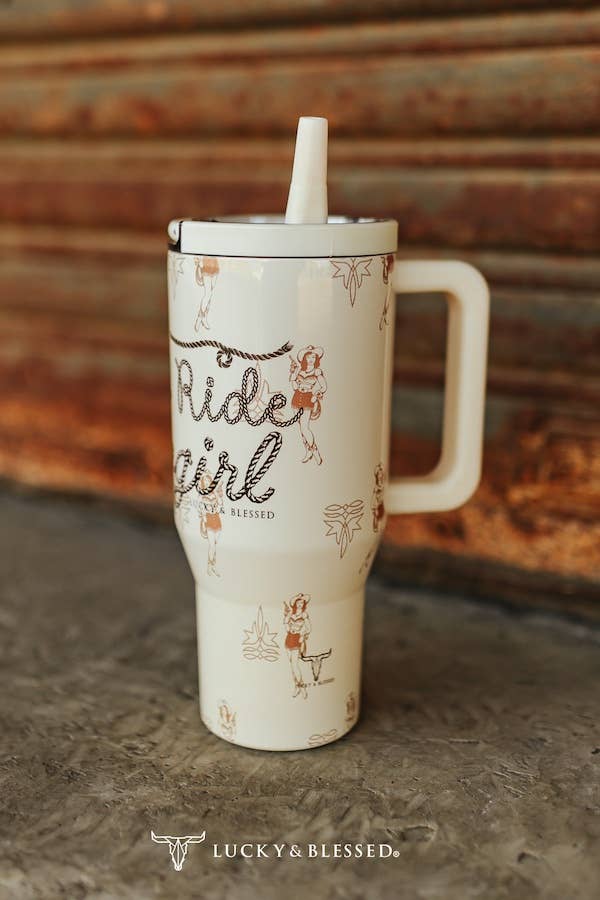 Lucky & Blessed Lets Ride Cowgirl Printed Flip Straw Tumbler 30oz TPH68