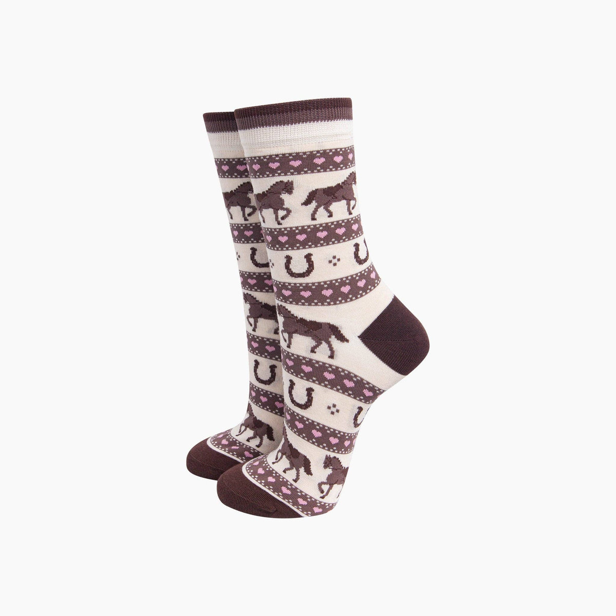 Sock Talk Horse & Horseshoe Stripe Women's Bamboo Socks in Cream