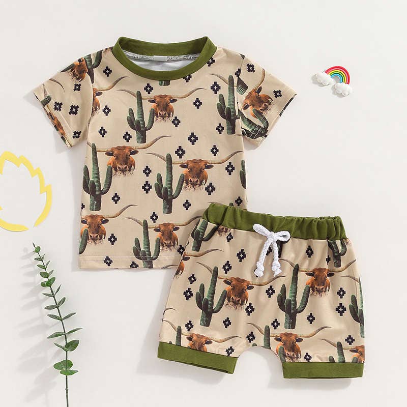 Western Scene Print Two-piece Set in Green