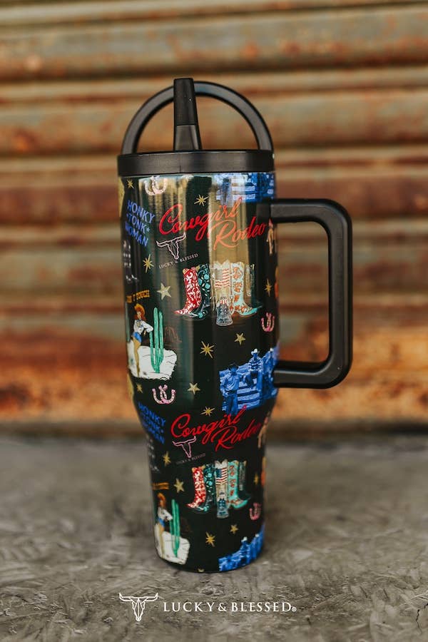 Cowgirl Rodeo Printed Flip Straw Tumbler 40oz TPH73