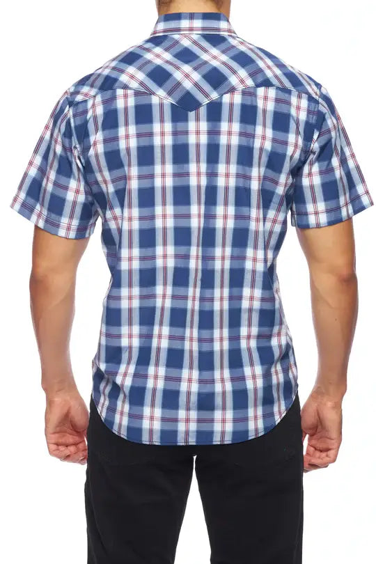 RODEO CLOTHING MEN'S PLAID SHORT SLEEVE SNAP PS400S-470 Blue