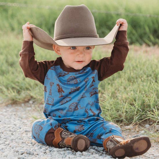Shea Baby Long Sleeve Boys Romper- Farm Print LSROM04