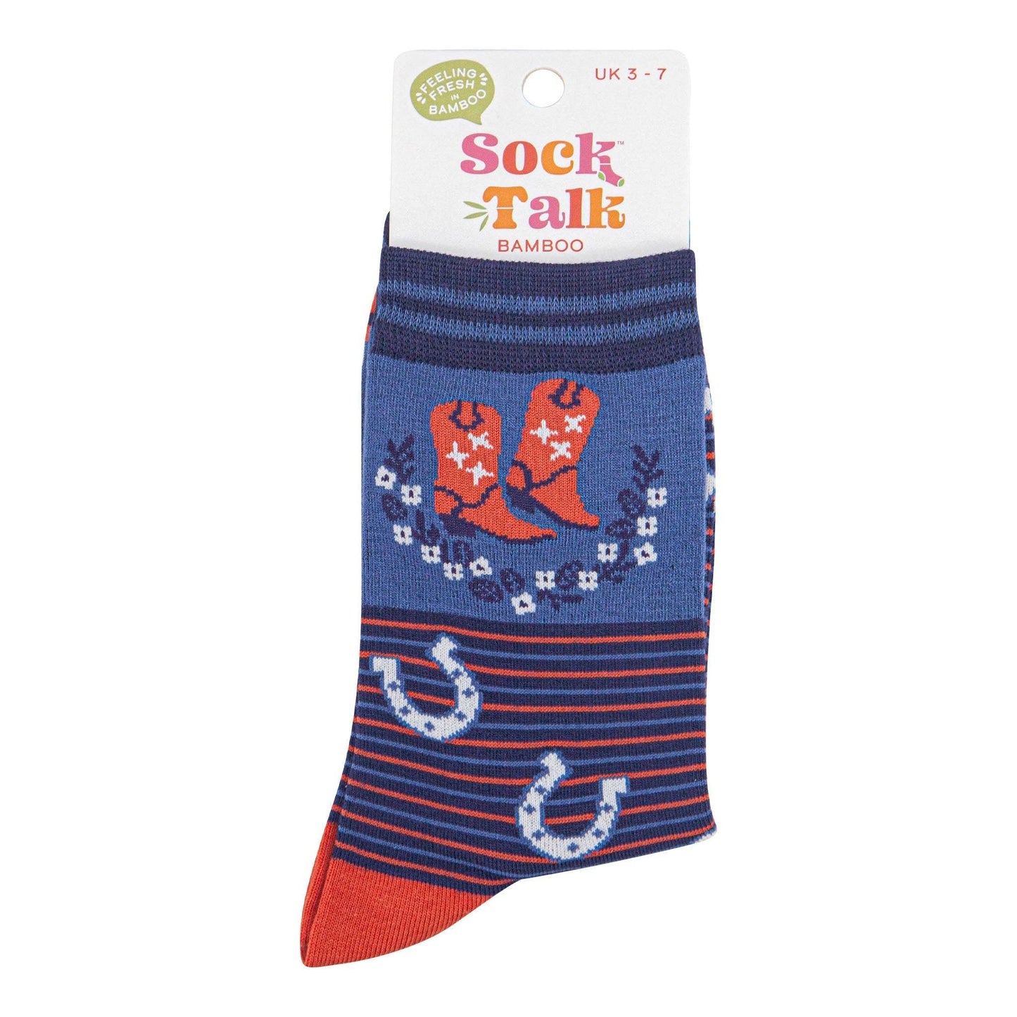 Sock Talk Women's Bamboo Socks - Navy Blue/Denim Blue, Cowboy Wreath