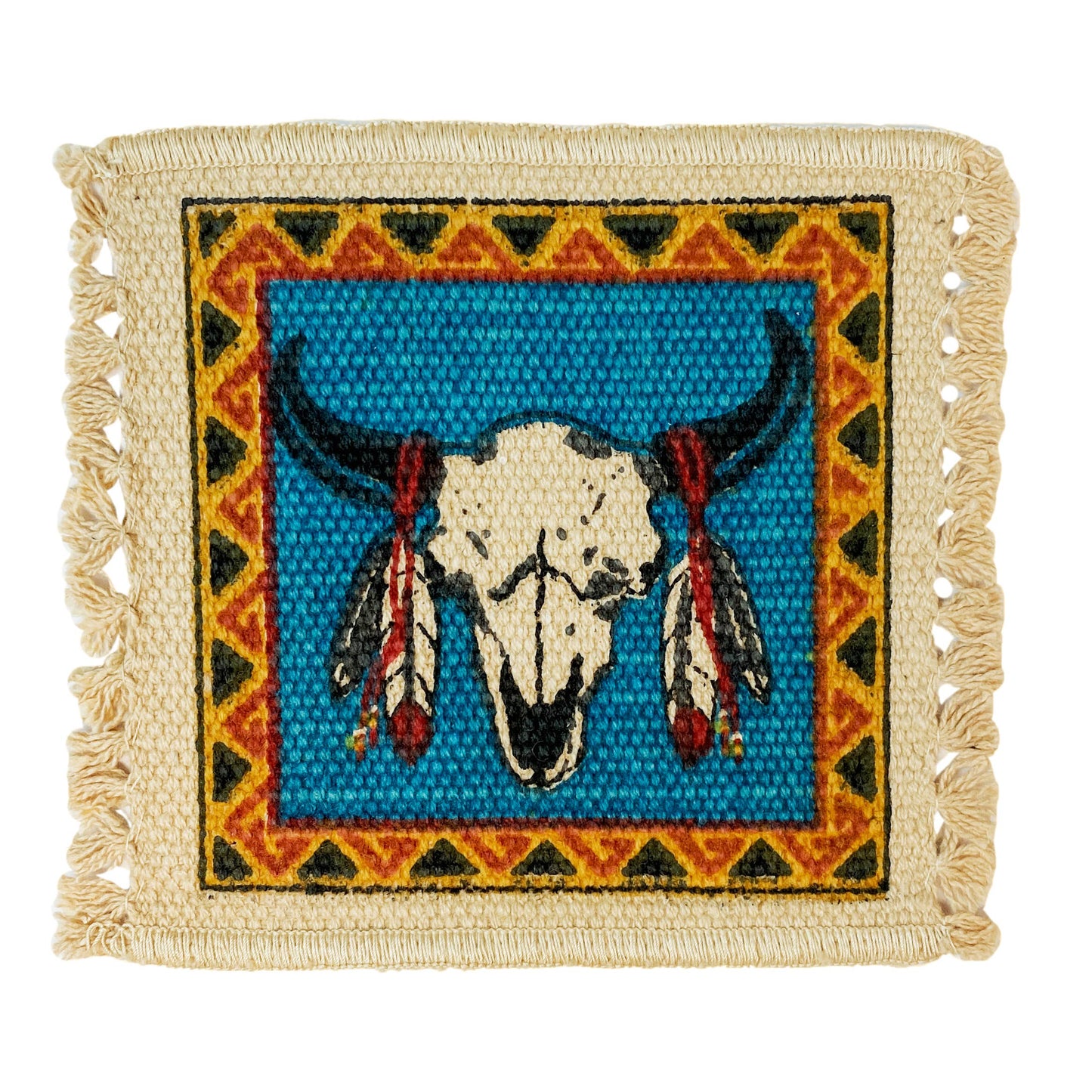 Cotton Stencil Coaster- Buffalo Skull