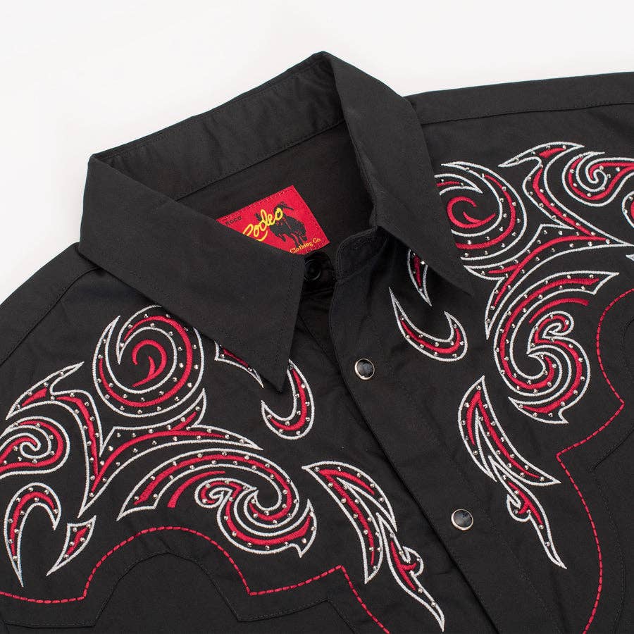 Rodeo Clothing PS500D-1010 Western Cowboy Shirt in Black with Red & White