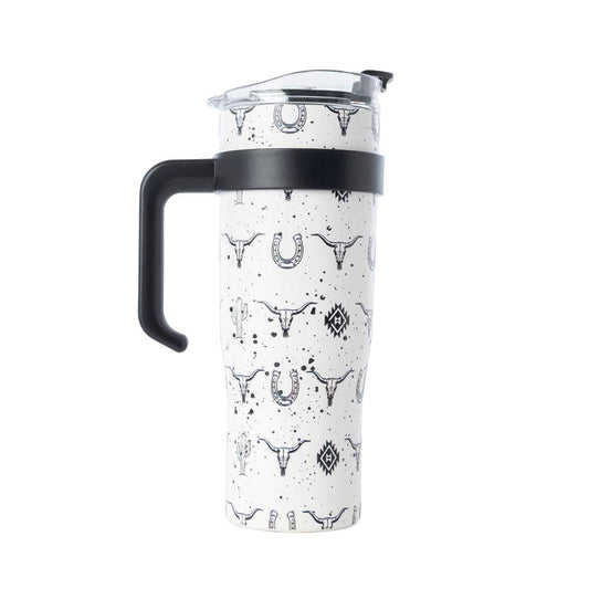 Myra S-14472 Westmark Tooled Western Tumbler in White Stainless Steel