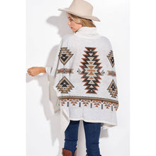 Load image into Gallery viewer, Aztec print turtle neck poncho in Heather Grey T773S2113
