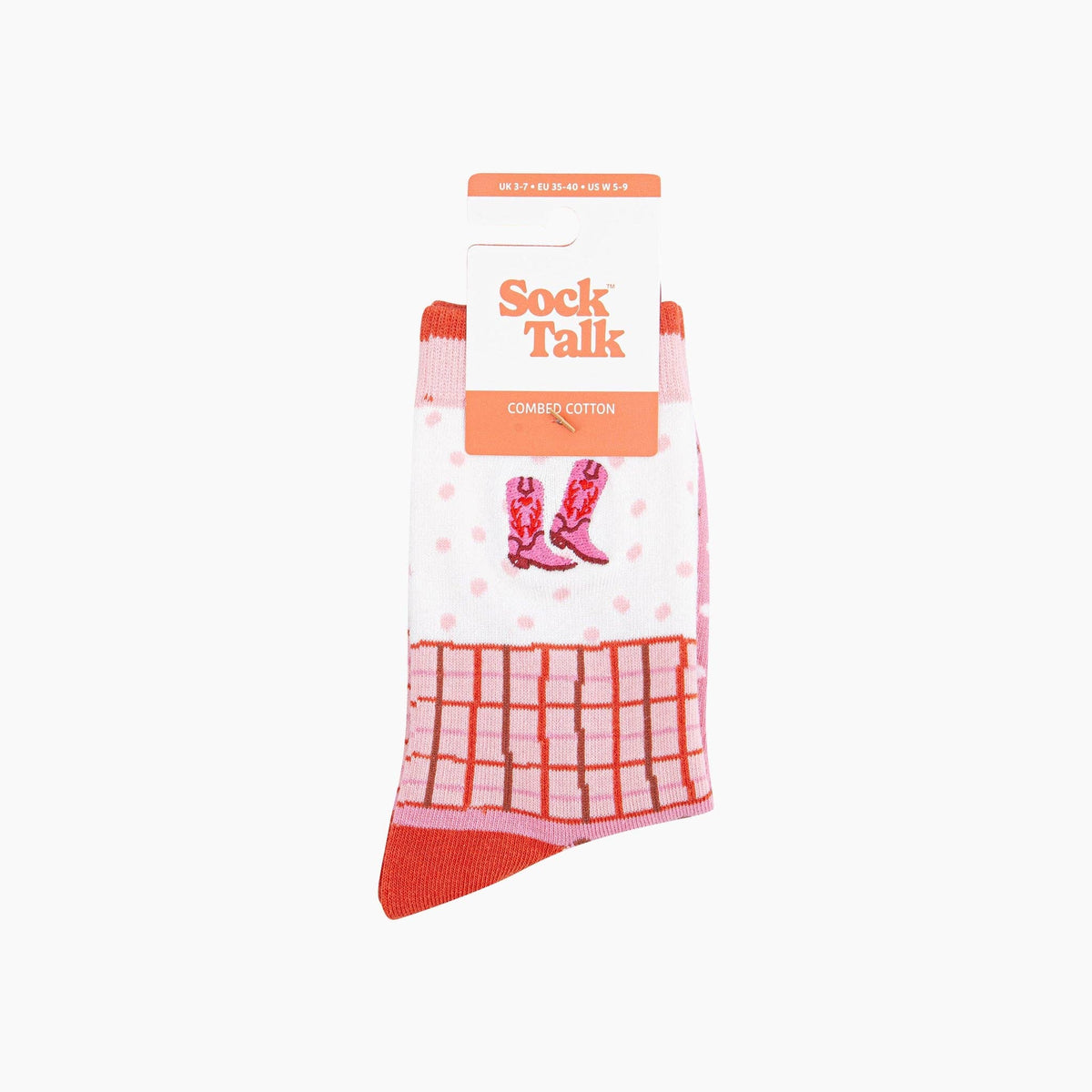 Sock Talk Embroidered Cowboy Boots Combed Cotton Socks in Pink