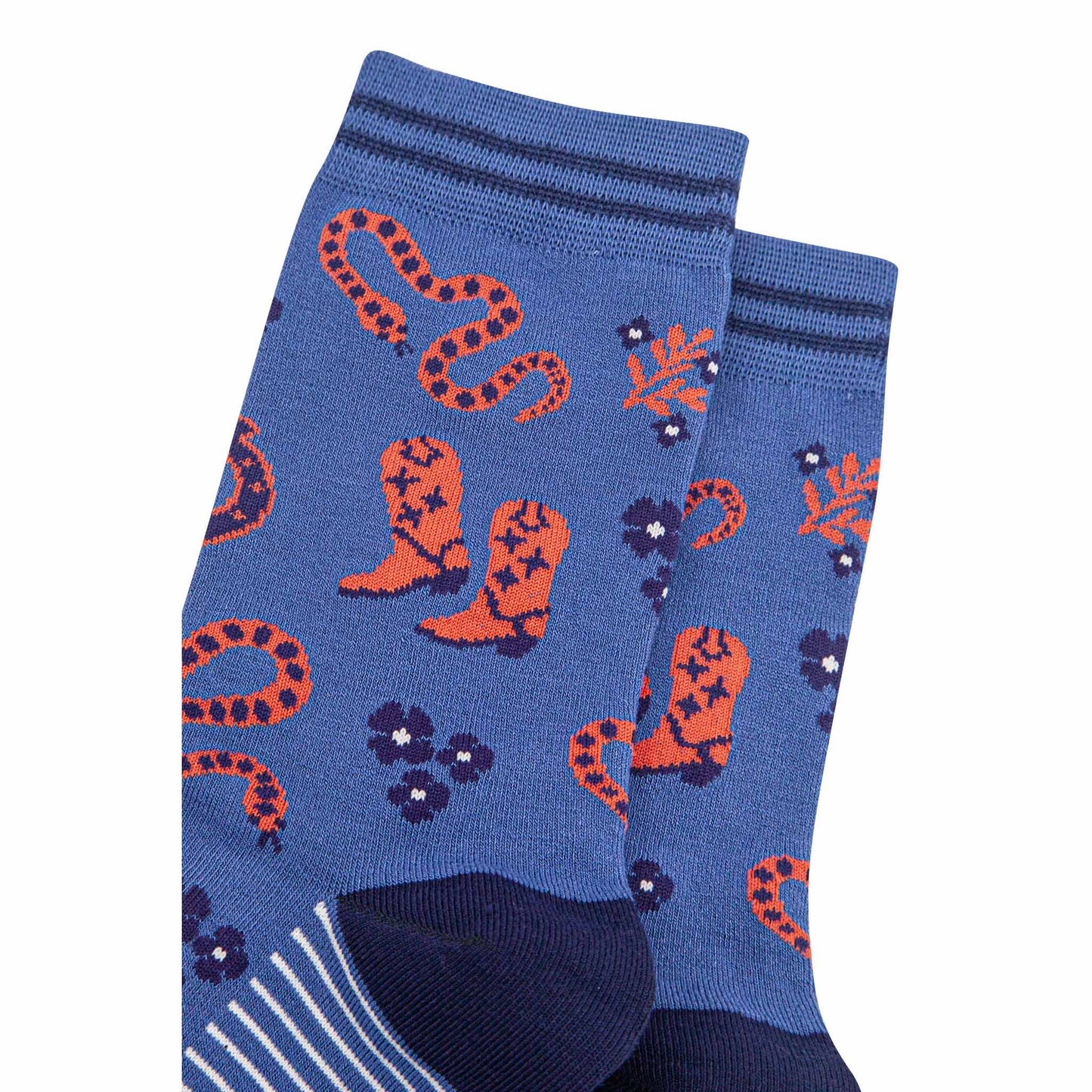 Sock Talk Women's Bamboo Socks - Navy Blue/Denim Blue, Cowboy Snakes