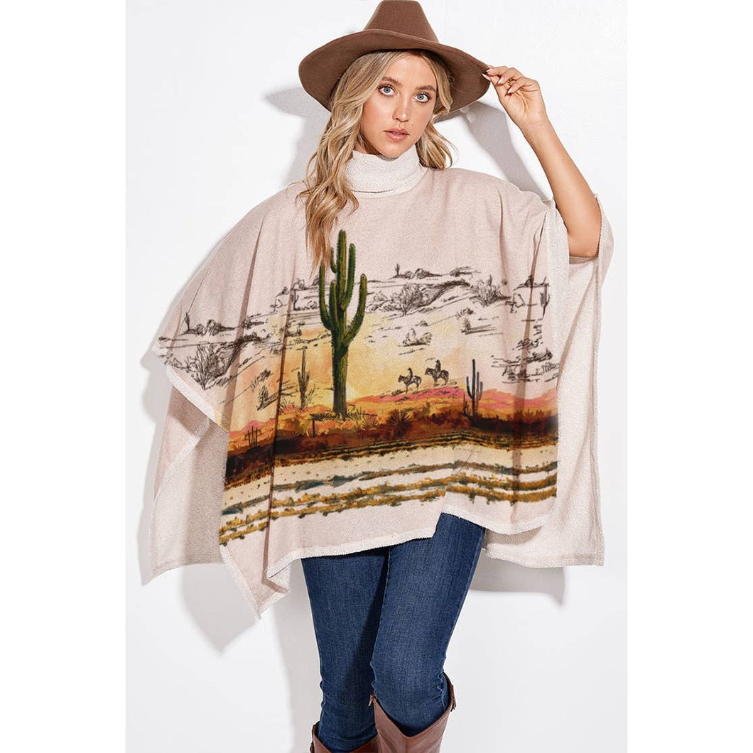 Desert print turtle neck poncho in Beige T773G12860A