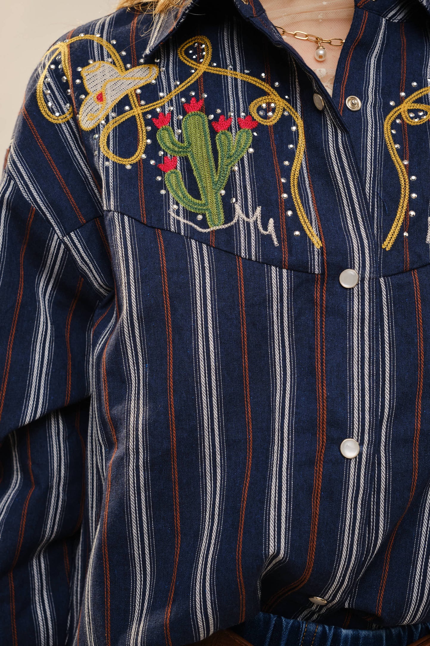 Blue B 36989T Embroidered Western Yoke Striped Shirt in Navy