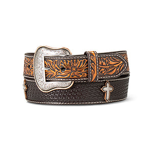 M&F  Ariat 1 1/2 Basketweave Sunburst Cross BR/BK A10412133