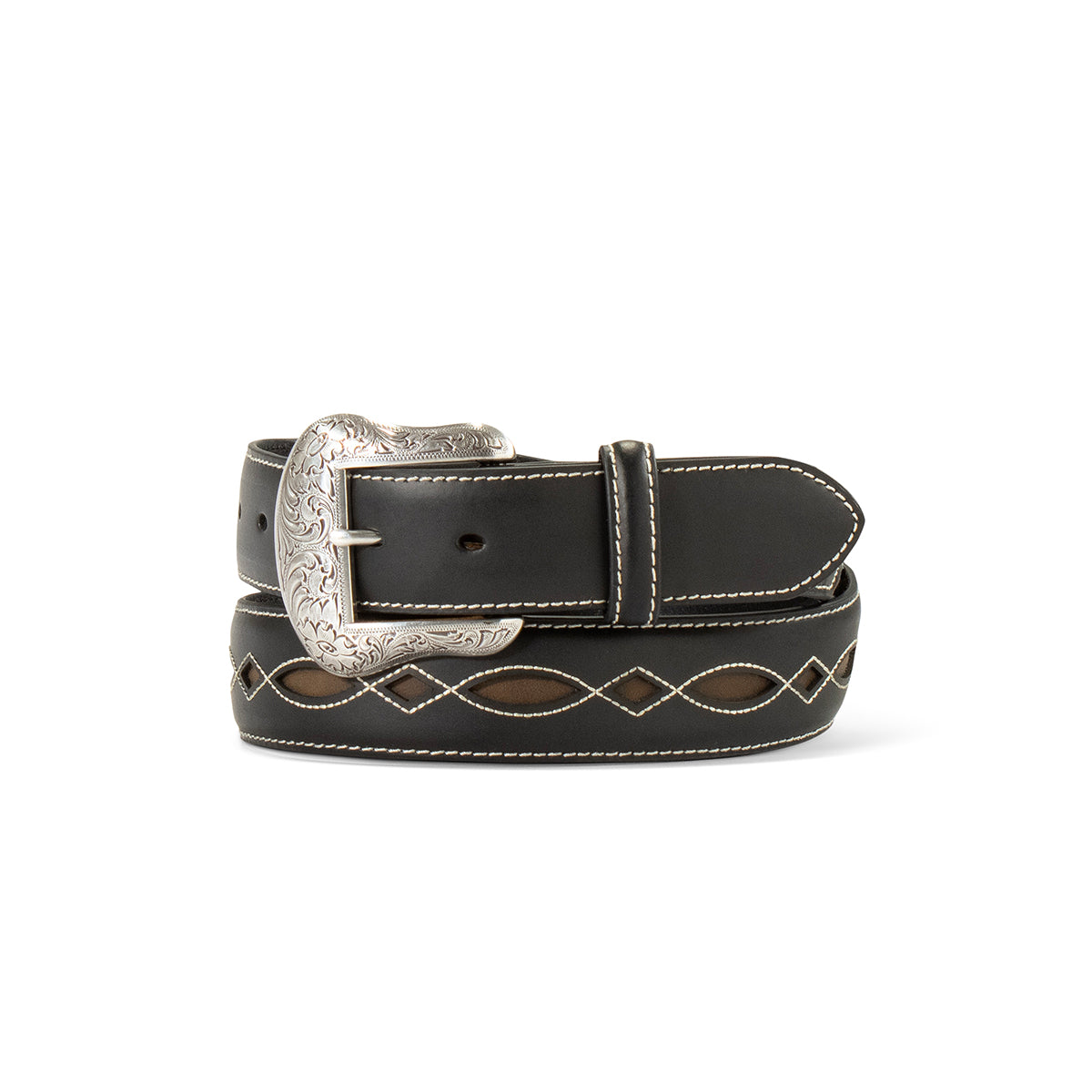 M&F Ariat Belt 1 1/2" Boot Stitch Filigree Black A1042801