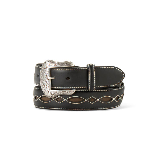 M&F Ariat Belt 1 1/2" Boot Stitch Filigree Black A1042801