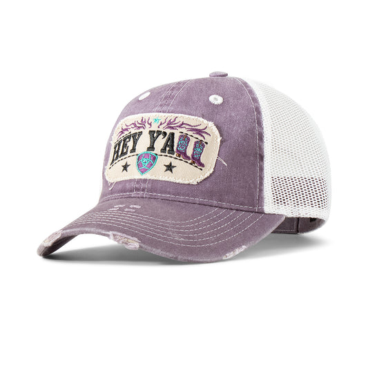 Ariat Cap Hey Y'all Distressed Patch Dark Purple Western Style Cap A300084878