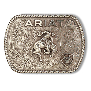 M&F Ariat Rectangle Vintage Saddle Bronco Silver Buckle A37053