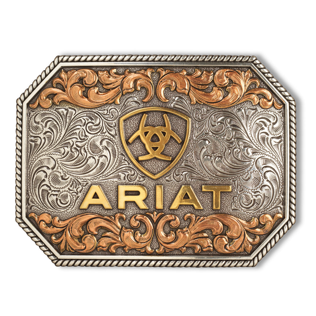 M&F Ariat Rectangle Raised Logo Antique Silver and Antique Gold A37054