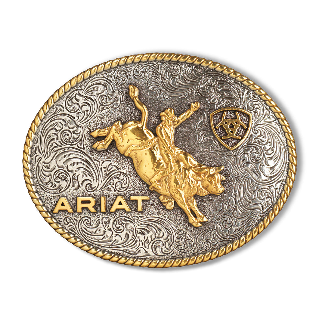 M&F Ariat Oval Rope Edge Bullrider Antique Silver and Antique Gold A37056