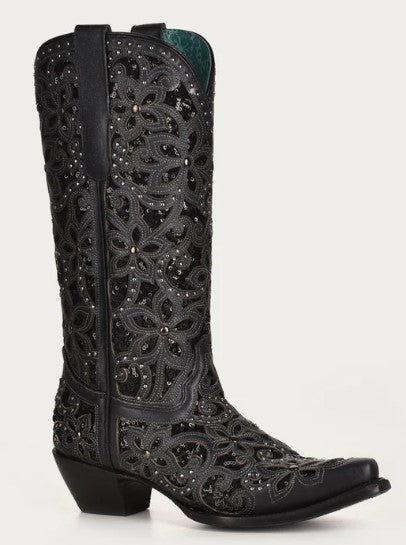 Corral A3752 Black Floral Glitter Cowboy Boots