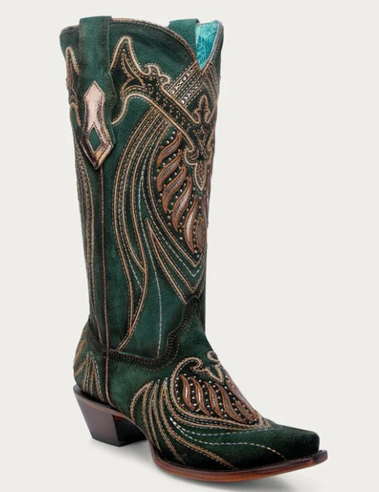Corral A4714 Embroidery & Studs in Green Snip Toe Ladies Cowboy Boots