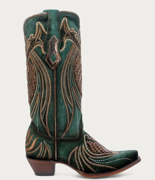 Corral A4714 Embroidery & Studs in Green Snip Toe Ladies Cowboy Boots