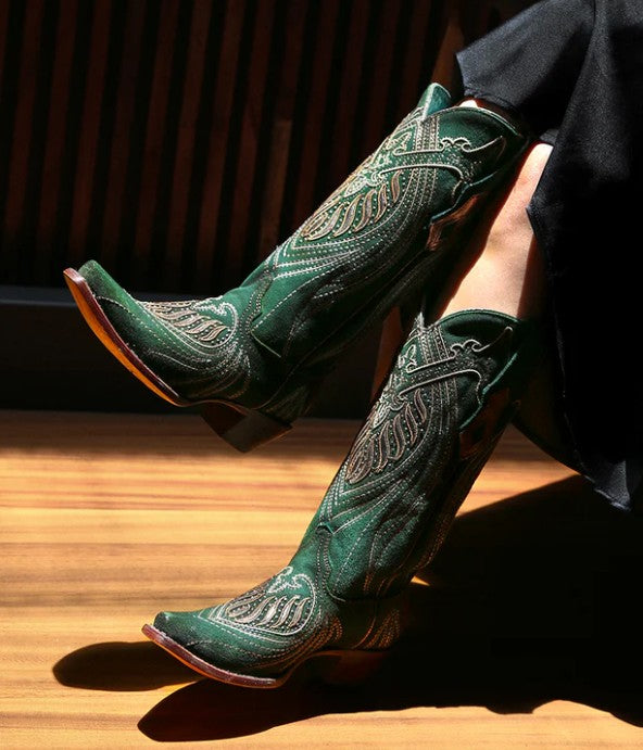 Corral A4714 Embroidery & Studs in Green Snip Toe Ladies Cowboy Boots