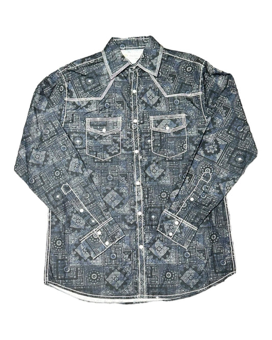 MontanaCo Men's Long Sleeved All Over Paisley Print Western Snap Shirt M-1105