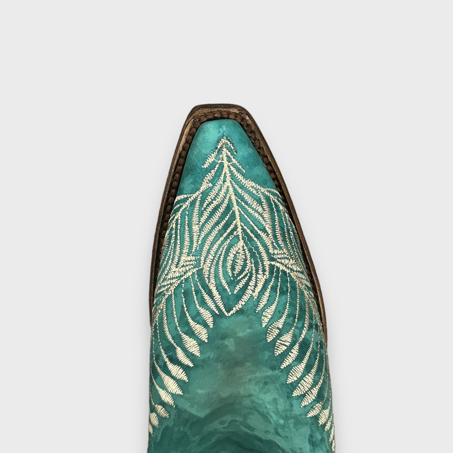Circle G by Corral Ladies Western Turquoise Feather Embroidery Snip Toe Cowboy Boots L5789