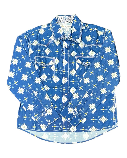 MontanaCo Blue Large Aztec Print Kids Shirt B-1106