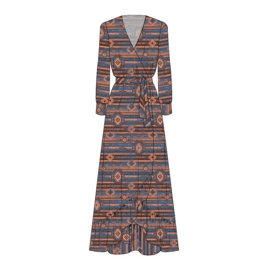 Justin Brands - Nicole Wrap Maxi Dress Distresed Tribal Design J-2295