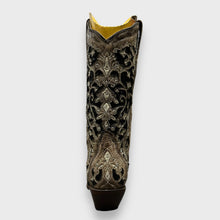 Load image into Gallery viewer, Corral A3569 Black Glitter Inlay Floral Overlay with Crystals and Studs Snip Toe Cowboy Boots
