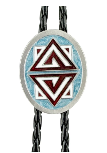 Western Express BT-BC35-E Oval Geometric Triangle Western Bolo Tie - Turquoise Enamel