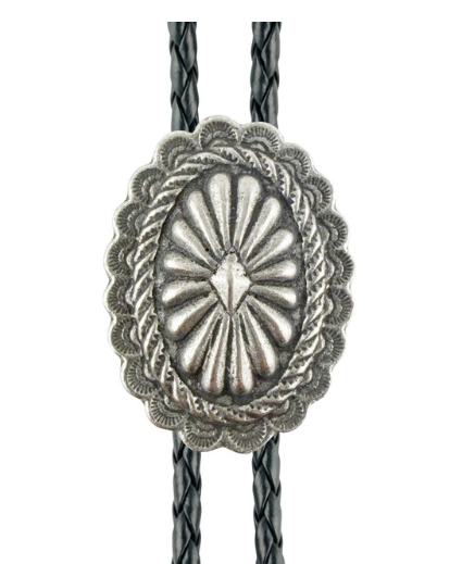 Western Express BT-BC39-P  Oval Floral Concho Western Bolo Tie - Cast Pewter Oval Floral Concho Western Bolo Tie - Cast Pewter