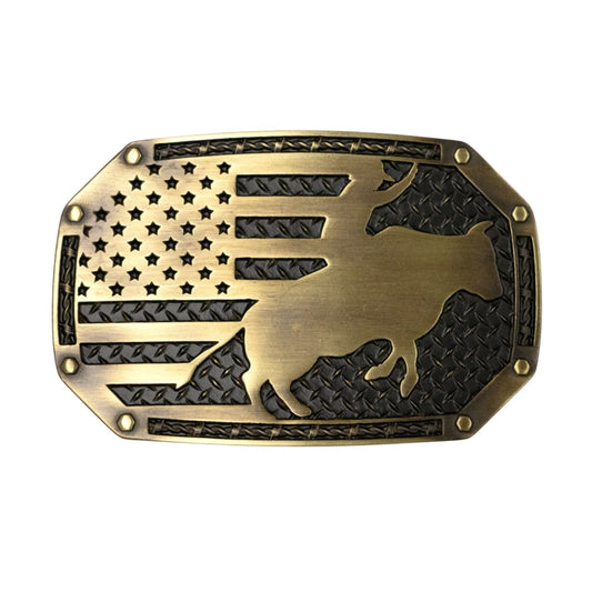Western Express BU-4418-B American Bull Rider Vintage Brass Western Buckle