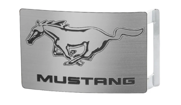 Ford Mustang BU-MSTG-SLV  Black Logo Brushed Belt Buckle