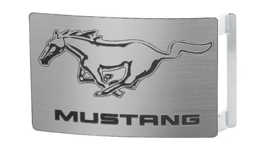 Ford Mustang BU-MSTG-SLV  Black Logo Brushed Belt Buckle