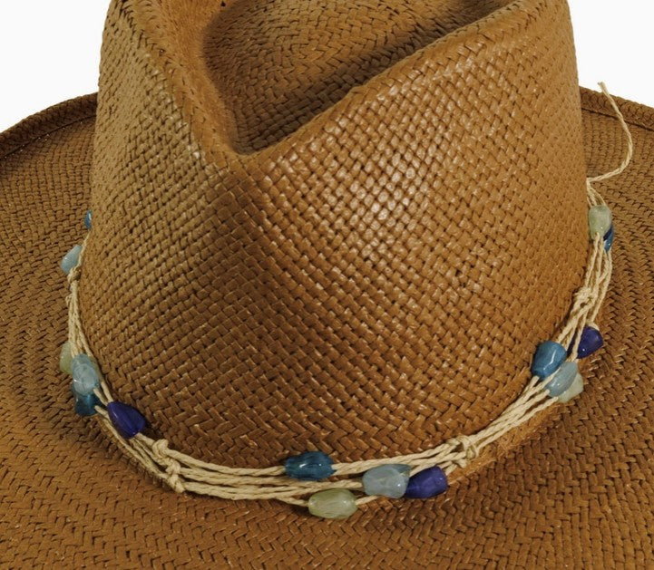 American Hat Makers Opaque Stones Tied On Natural Twine Hat Band - Style Bragg