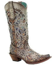 Load image into Gallery viewer, Corral C3409 Taupe Glitter Inlay &amp; Studs Cowboy Boots
