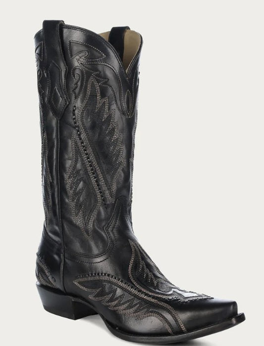 Corral C4149 Mens Woven Detail & Inlay with Black/Blue Embroidery Snip Toe Cowboy Boots