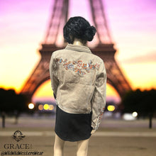 Load image into Gallery viewer, Grace Floral Embroidered Camel Colour Women&#39;s Denim Jacket TES778
