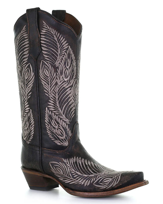 Circle G by Corral Ladies Western Boots in Dark Brown Feather Embroidery L5790