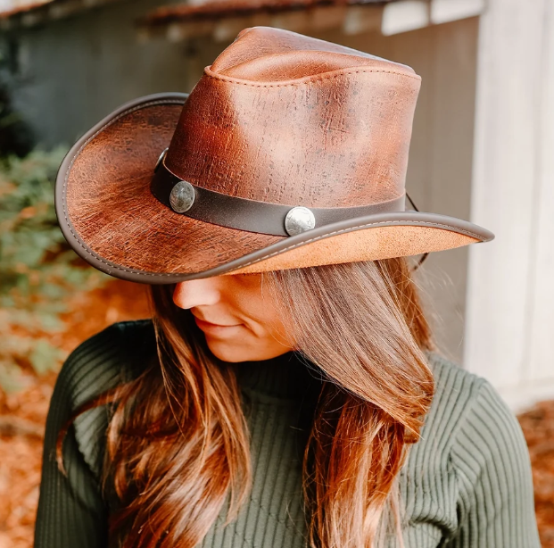 American Hat Makers Cyclone CobblestonePinch Front Leather Cowboy Hat