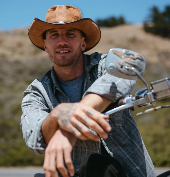 American Hat Makers Cyclone CobblestonePinch Front Leather Cowboy Hat