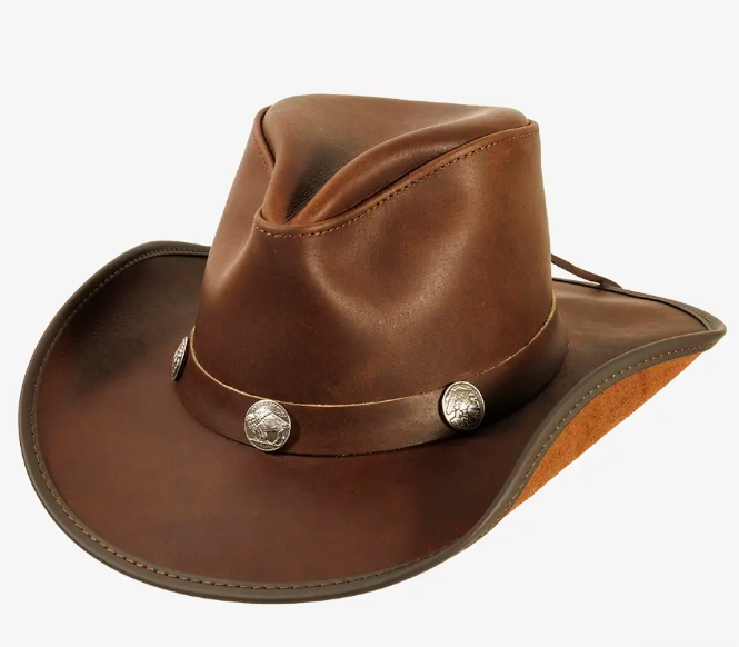 American Hat Makers Cyclone Chestnut Pinch Front Leather Cowboy Hat